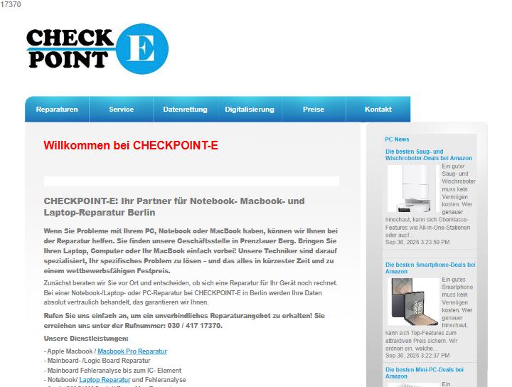 Screenshot der alten Startseite von checkpoint-e.de